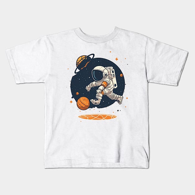 Astronaut playing basketball in space Kids T-Shirt by Bakr